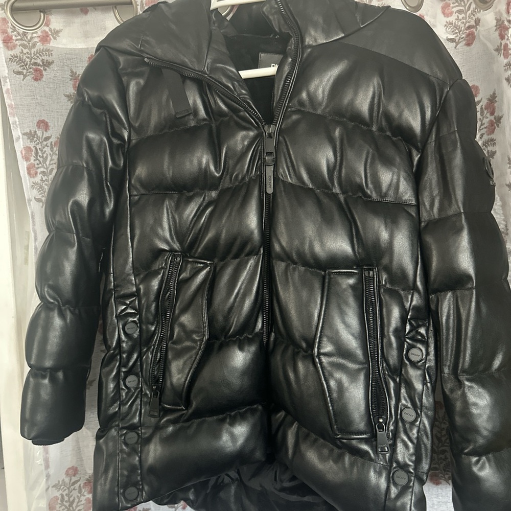 Glossy Black Quilted Puffer Jacket with High Collar
